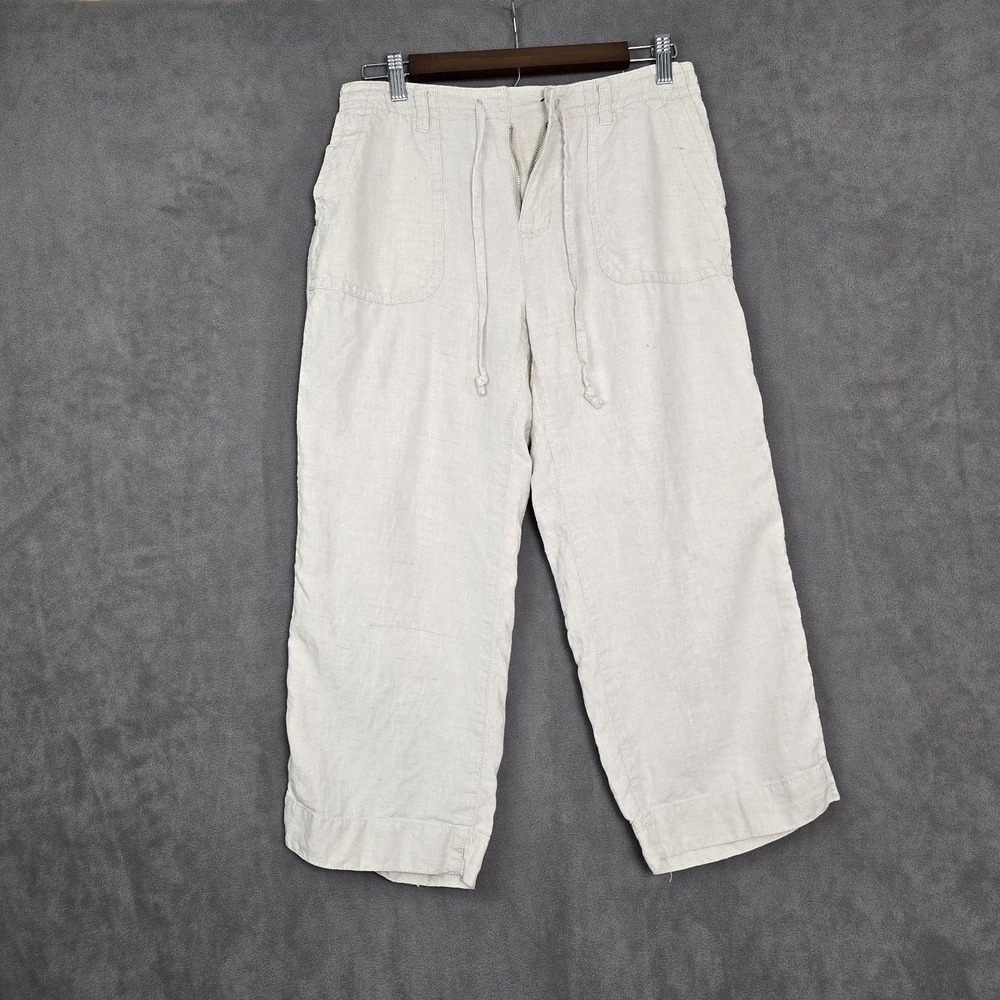 Liz Claiborne LizWear Pants Womens Size 8‎ Linen Capri Wide Leg Beige *See Note